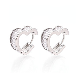 Платинированный Серьги-кольца в форме сердца с микропаве из прозрачных кубических цирконий из латуни, Реальная платина, 15.5x14.5x5 мм