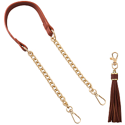 Coconut Brown 1Pc PU Leather Bag Chains Straps, with Alloy Swivel Clasps, for Bag Replacement Accessories, with 1Pc PU Leather Tassel Pendants, Light Gold, Coconut Brown, 600x20x9mm