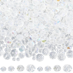 Прозрачный 8 пряди 4 стили гальванические стеклянные бусины пряди, с покрытием AB цвета, граненые, рондель, прозрачные, 4~10x3~8 мм, отверстие : 0.4~1 мм, 2 пряди / цвет