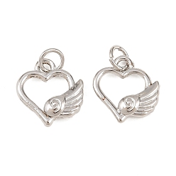 Платина Латунные подвески, сердце с крыла прелести, стойки покрытие, долговечный, без кадмия и без свинца, платина, 14x13x3.5 мм, Перейти кольцо: 5x1 мм, внутренний диаметр: 3 мм
