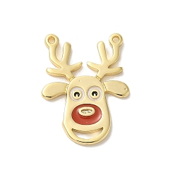 Олень Рождественские латунные эмалевые подвески, золотые, олень, 16x12x1 мм, отверстие : 0.9 мм