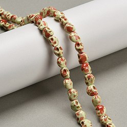 Оранжево-Красный Синтетических нитей бирюзовые бусы, череп, окрашенные, окрашеные, оранжево-красный, 8x6x7 мм, отверстие : 1 мм, около 47 шт / нитка, 14.17'' (36 см)