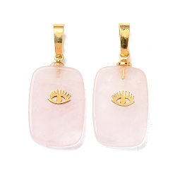 Розовый Кварц Природного розового кварца подвески, с латунной фурнитурой и 304 кабошонами из нержавеющей стали, золотые, прямоугольник с подвесками в виде глаз, 23~23.5x13~13.5x4~5 мм, отверстие : 7.5x4 мм