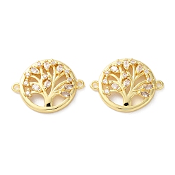 Прозрачный Стойка покрытие латунь кубический цирконий древо жизни соединительный шарм, долговечный, без свинца и без кадмия, реальный 18 k позолоченный, прозрачные, 17x22x3.5 мм, отверстие : 1.4 мм
