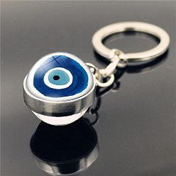 Синий Брелок для ключей из сплава и стеклянного шара для женщин, подвесные украшения для дома, круглые с сглаза, синие, 8x2 см