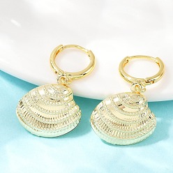 Shell Shape Латунные серьги обруча, реальный 18 k позолоченный, формы раковины, 32x19 мм
