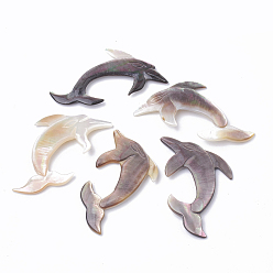 Noir Lèvres noir cabochons shell, dauphin, noir, 25x44.5x2mm
