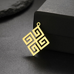 Золотой Шкентели нержавеющей стали, китайский узел ромб, золотые, 25x22 мм