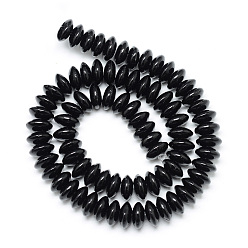 Black Stone Synthetic Black Stone Bead Spacer Strands, Rondelle, 6~7x3mm, Hole: 1mm, about 123~127pcs/strand, 14.7~15.2 inch