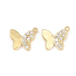 Real 18K Gold Plated Brass Micro Pave Clear Cubic Zirconia Pendants, Butterfly Charms, Rack Plating, Long-Lasting Plated, Lead Free & Cadmium Free, Real 18K Gold Plated, 15.5x13x2.5mm, Hole: 1.1mm