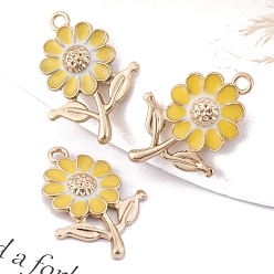Светло-хаки Подвески из эмали и сплава, цветочный шарм, золотые, светлый хаки, 26x19 мм
