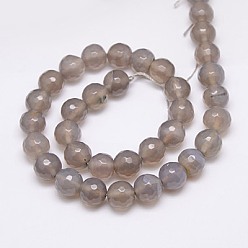 Dark Gray Natural Grey Agate Beads Strands, Faceted, Round, Dark Gray, 10mm, Hole: 1.2mm, about 38pcs/strand, 15 inch