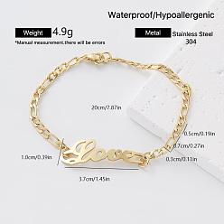 Palabra Pulseras vintage de eslabones de acero inoxidable para mujer, dorado, la palabra amor, 304 pulgada (7.87 cm)