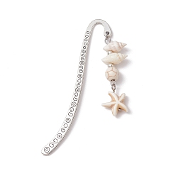 Морская звезда Закладки с крючками из цинкового сплава, Подвеска-закладка из синтетической бирюзовой бусины, морская звезда, 83 мм, подвески: 45x14x8 мм