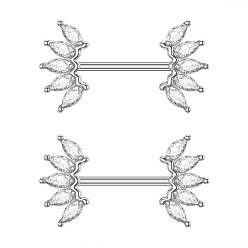 Цветок 304 Кольца для сосков из нержавеющей стали с кубическим цирконием, цвет нержавеющей стали, цветок, 16 мм, штифты : 1.6 мм