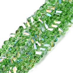 Lime Green Electroplate Transparent Glass Beads Strands, Triangle, Faceted, AB Color Plated, Lime Green, 2~3x3~3.5x3~3.5mm, Hole: 0.7~0.9mm, about 122~136pcs/strand, 10.43~11.61 inch(26.5~29.5cm)