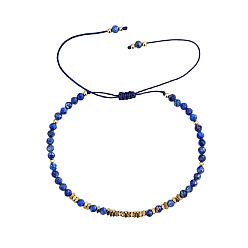 Ляпис-Лазурь Регулируемые плетеные браслеты из натуральных бусин лазурита, внутренний диаметр: 11.02 дюйм (28 см)
