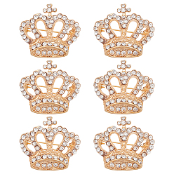 Light Gold 6 шт. брошь в виде короны из кристаллов и страз, Изысканная булавка на лацкан со стразами из сплава для платьев-рубашек, золотой свет, 30x34x12 мм