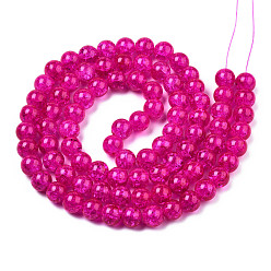 Fuchsia Spray Painted Crackle Glass Beads Strands, Round, Fuchsia, 10mm, Hole: 1.3~1.6mm, about 80pcs/strand, 31.4 inch