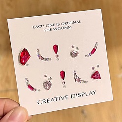 Red Nail Art Decoration Accessories Kits, including  Glass Rhinestone Cabochons, Iron Findings, Acryic Cabochons, Red, 2~14.5x2~12x3.5~5mm, Box: 44x16mm