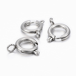 Stainless Steel Color 304 Stainless Steel Smooth Surface Spring Ring Clasps, Stainless Steel Color, 14x10x2mm, Hole: 2.5mm