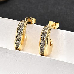 Настоящее золото 18K Женские серьги-гвоздики из латуни с микропаве и прозрачным кубическим цирконием, самородки, реальный 18 k позолоченный, 19x22x6 мм