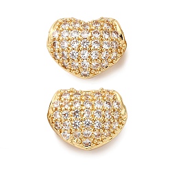 Настоящее золото 18K Латунные микро проложить кубического циркония бусы, сердце прелести, стойки покрытие, долговечный, без кадмия и без свинца, реальный 18 k позолоченный, 8.5x10.5x6 мм, отверстие : 3x2 мм