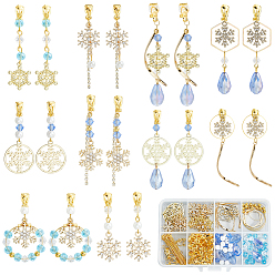 Золотой Наборы для изготовления сережек в форме снежинки своими руками, включая подвески из сплава и 304 нержавеющей стали, Латунные подвески, серьги-кольца, бусины, кольца и застежки для сережек-клипс., стеклянные бусины и железные звенья, золотые, 4 мм, отверстие : 1 мм