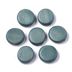 Кадет Синий Расписные бусы из натурального дерева, плоско-круглые, кадетский синий, 16x5.5 мм, отверстие : 1.5 мм