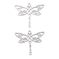 Platinum Filigree 304 Stainless Steel Pendants, Dragonfly Charms, Platinum, 26x30x1mm, Hole: 1.3mm