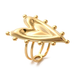 Настоящее золото 18K Ионное покрытие (ip) 304 перстни из нержавеющей стали, сердце, реальный 18 k позолоченный, внутренний диаметр: регулируемый
