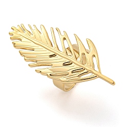 Перо 304 регулируемые кольца из нержавеющей стали для женщин, золотые, перо, внутренний диаметр: 17 мм