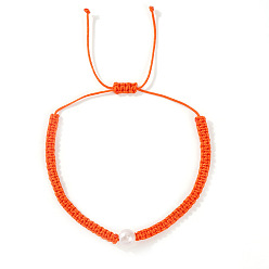 Темно-Оранжевый Минималистичные регулируемые плетеные браслеты из полиэфирного шнура, украшения из искусственного жемчуга для женщин, темно-оранжевый, внутренний диаметр: 11 дюйм (28 см)