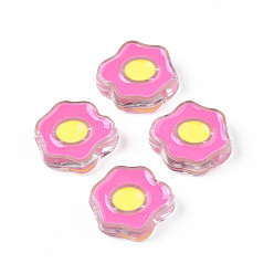 Hot Pink Transparent Acrylic Beads, with Enamel, Poached Egg, Hot Pink, 22x25x9mm, Hole: 3mm