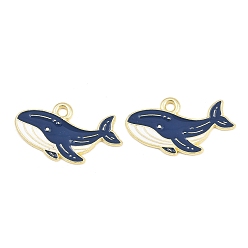 Whale Подвески из морского сплава с эмалью, золотые, прелести кита, 14.5x26x1.2 мм, отверстие : 2 мм