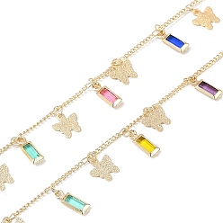 Light Gold Цепи ручной работы из латуни и стекла, для ожерелья браслеты решений, долговечный, пайки, с катушкой, бабочка с прямоугольником, золотой свет, 11x4x2 мм, около 16.40 футов (5 м) / рулон