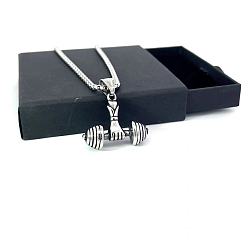 Нержавеющая Сталь Цвет Ожерелья с подвесками в виде фитнес-штанги и гантелей из нержавеющей стали для мужчин, цвет нержавеющей стали