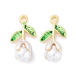 Белый Дым Подвески из эмали и сплава, с ABS имитации жемчуга, без кадмия, без никеля и без свинца, стойки покрытие, цветочный шарм, золотые, серый, 22.5x11.5x7.5 мм, отверстие : 1.6 мм