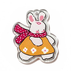 Цветок Прозрачные акриловые подвески с принтом, очарование кролика, цветочным узором, 3.95x3.15x0.2 см, отверстие : 1.5 мм