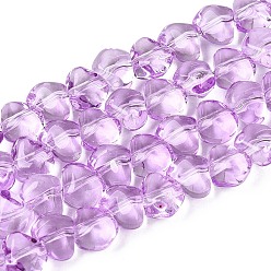 Средняя Орхидея Краска для выпечки, прозрачные стеклянные бусины, нити, самородки, Топ пробуренной, средне орхидеи, 6.5x7.5x4.5~5 мм, отверстие : 0.8~1 мм, около 99~100 шт / нитка, 21.26~22.24 дюйм (54~56.5 см)