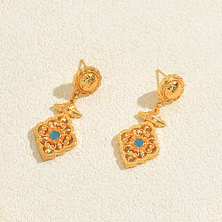 Oro Pendientes colgantes de latón con circonitas cúbicas pavé de estilo étnico para mujer, flor, dorado, 52x17 mm