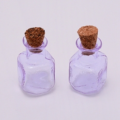 Lilac Mini High Borosilicate Glass Bottles, with Cork Stoppers, Wishing bottles, Square, Lilac, 2.7x1.45x1.45cm
