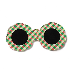 Зеленый Милые непрозрачные акриловые подвески с принтом, цветочные очки с шармом в клетку тартан, зелёные, 55x26x2 мм, отверстие : 1.6 мм