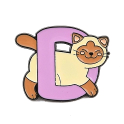 Letter D Эмалевые булавки, булавки для лацканов из сплава для одежды рюкзака, форма кошки с буквой, чёрные, Буква D, 24.5x30.5 мм