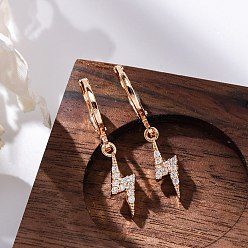 Золотой Серьги с застежкой-защелкой из латуни с прозрачным фианитом и прозрачным фианитом, стойки покрытие, долговечный, без свинца и без кадмия, молния, золотые, 28.5x6 мм