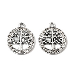 Платина Подвески со стразами из сплава с УФ-покрытием, древо жизни, платина, 20.5x17.5x2 мм, отверстие : 1.8 мм