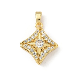 Rhombus Вращающиеся латунные подвески из прозрачного кубического циркония с микропаве, реальный 18 k позолоченный, ромб, 18.5x16x8 мм, отверстие : 4x1.5 мм