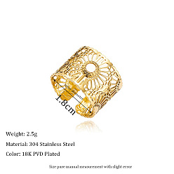 Золотой Полые цветочные манжеты из нержавеющей стали с натуральными ракушками 304 открытые кольца для женщин, золотые, 18 мм