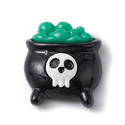 Посуда Кабошоны из непрозрачной смолы на Хэллоуин, чёрные, котел узор, 25x22.5x10 мм