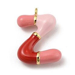 Letter Z Латунь эмаль подвески, долговечный, без кадмия и без свинца, реальный 18 k позолоченный, буквенное очарование, Письмо Z, 24x17.5x7 мм, отверстие : 2 мм